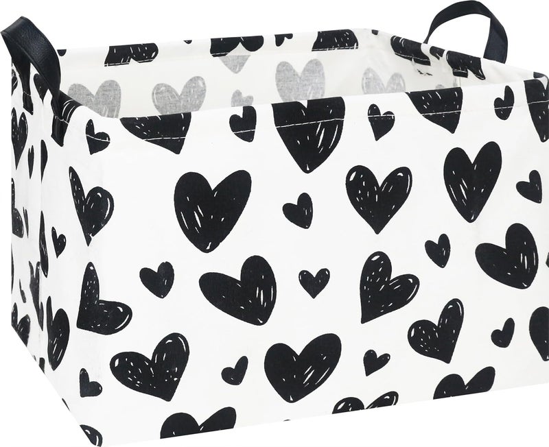 NTAOHAMPER Rectangular Love Basket Empty,Collapsible Gift Basket with Handles,Heart Print Bin for Kids Toys/Books Box,Room Decor(Black Heart) - Image 1